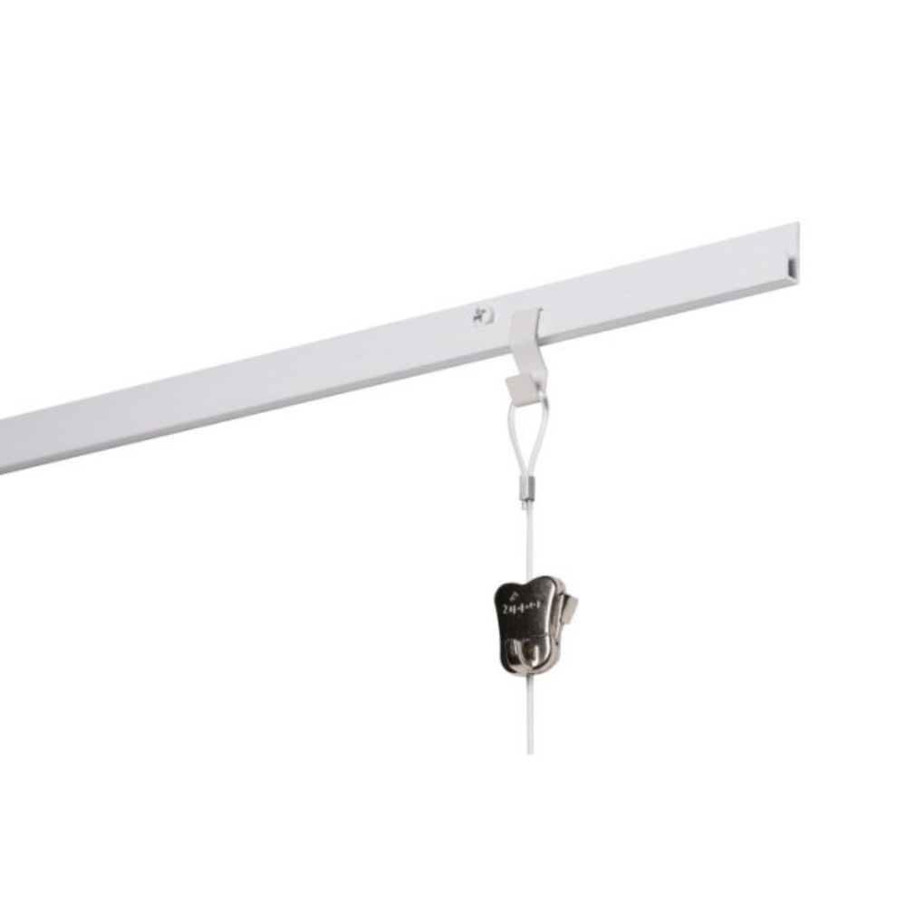 J-Rail STAS blanc avec crochets - Accrochage tableau sur rail plafond